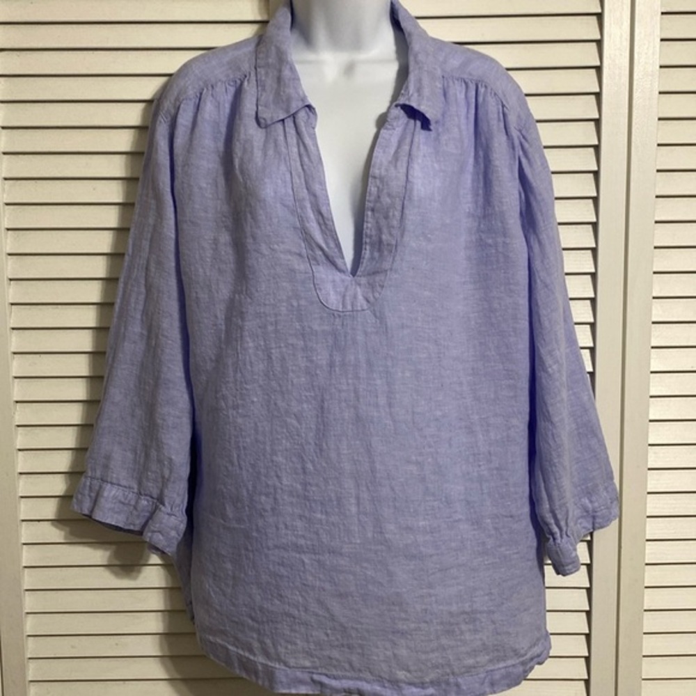 Sigrid Olsen Blue/Purple Oversized Notched Collar Blouse